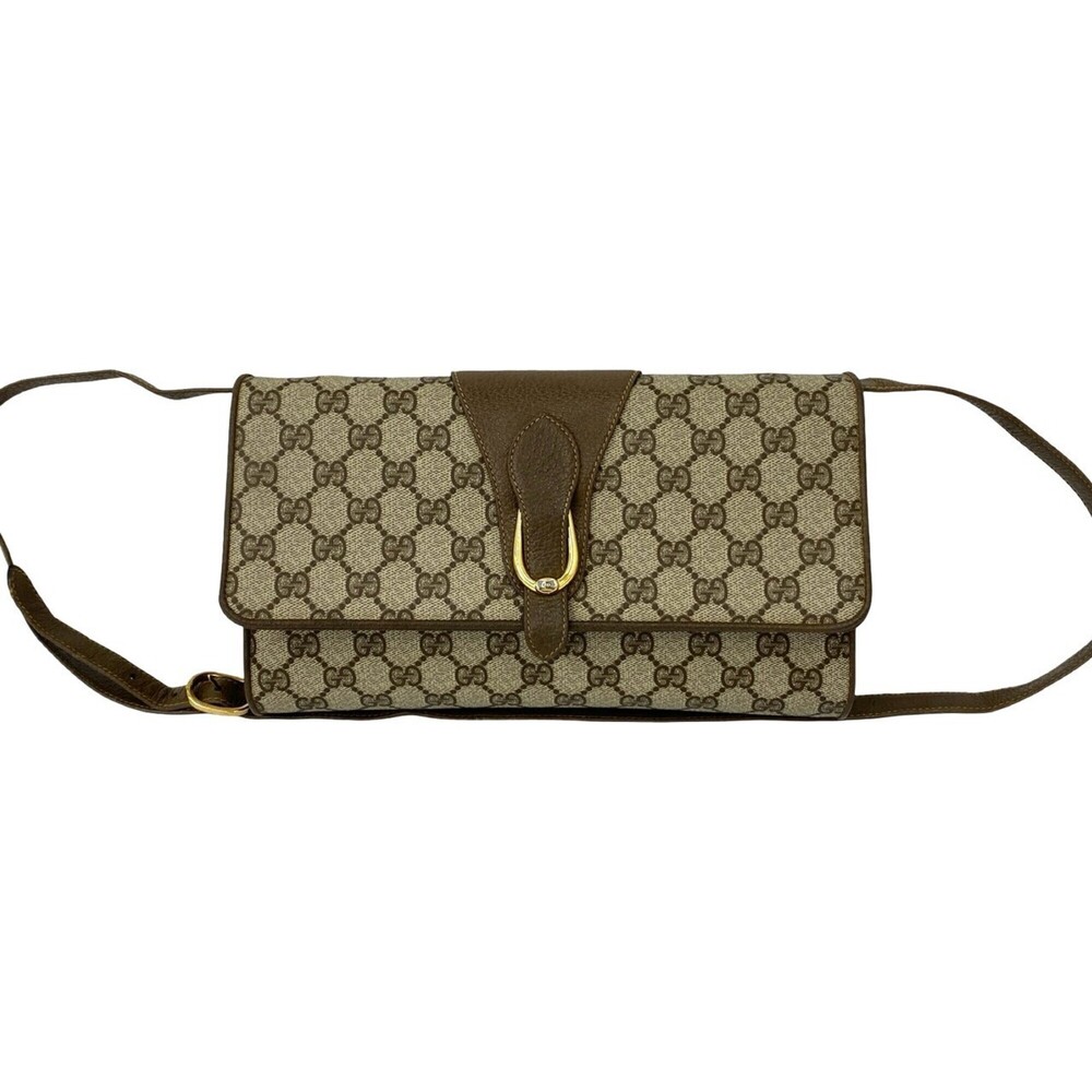 GUCCI Old Gucci GG Logo Pattern Leather Shoulder Bag/Sacoche/Pochette Brown 1...
